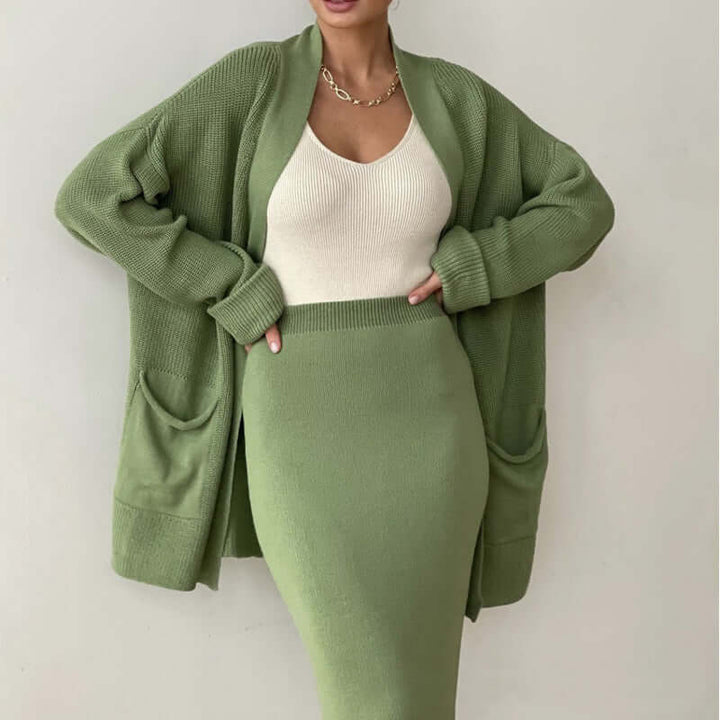 Women's Knitted Two-Piece Set with Elastic Waist Skirt