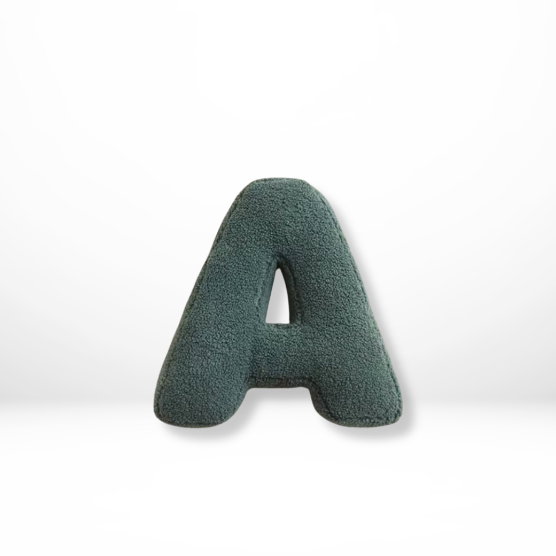 Soft velvet alphabet 'A' cushion, ideal for stylish living room decor & personalized home accents.