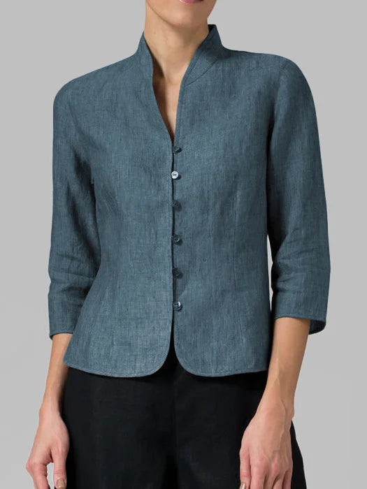 Stylish women's stand-up collar blouse. Elegant long sleeve top, perfect for business, casual or formal occasions.