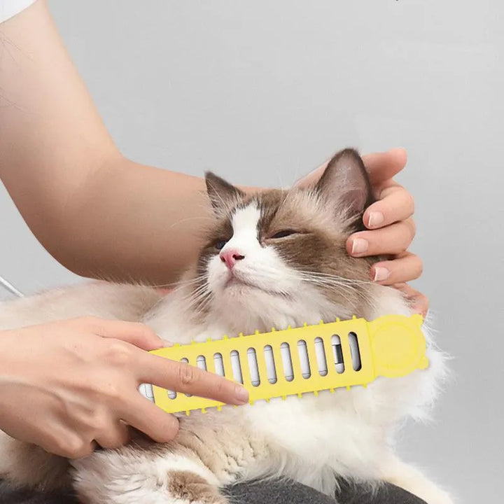Heated electric pet brush detangles and grooms long fur on cats and dogs easily & gently.