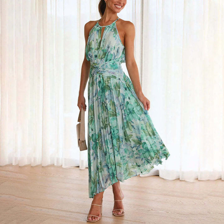 Floral Halter Maxi Dress - Flowing Fit