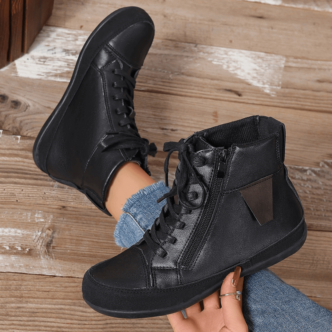 Women's Leather Ankle Boots with Side Zipper
