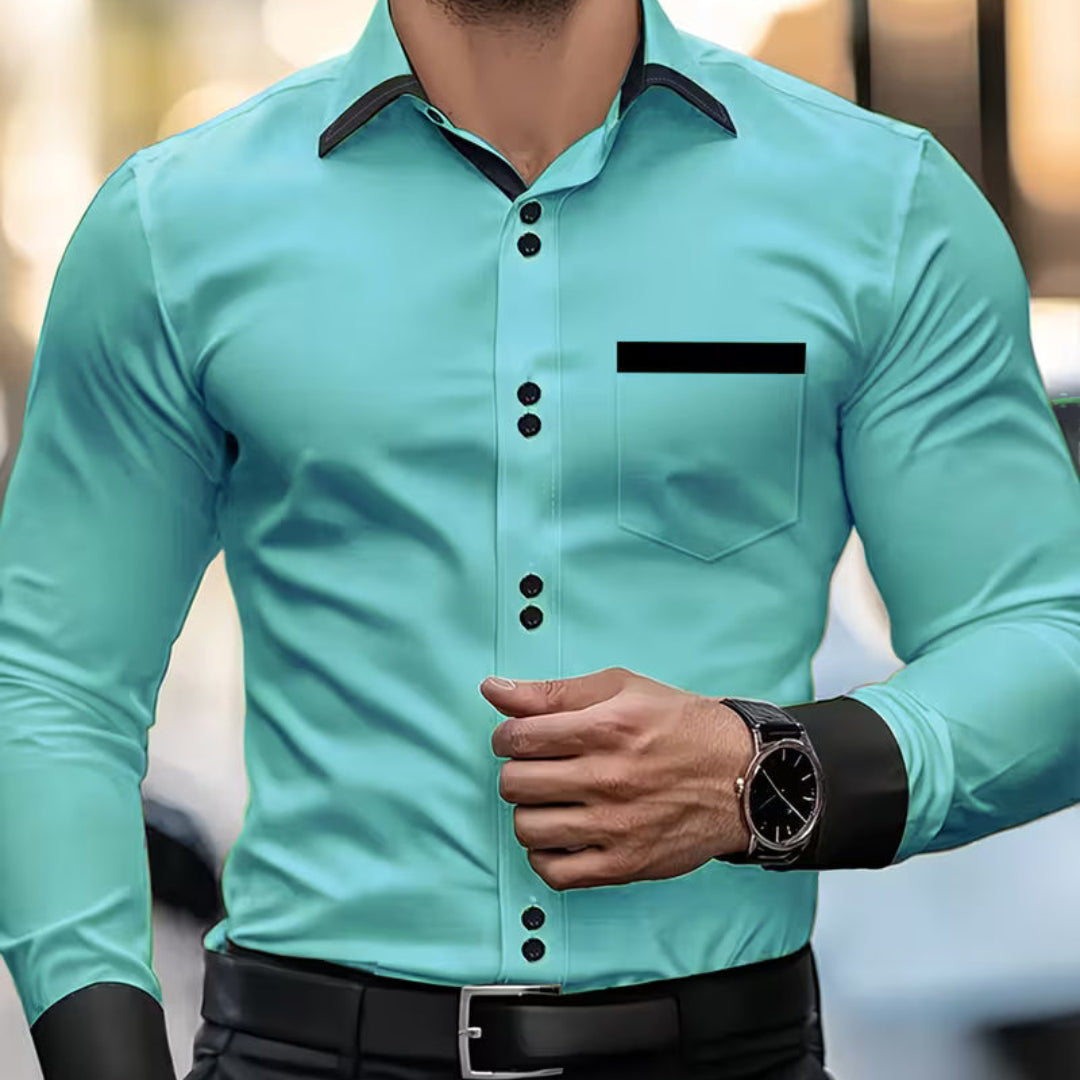 Premium men's classic fit button shirt, elegant collared design, suitable for dress, office, or smart casual wear.