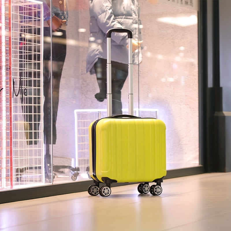 Stylish 18-inch carry-on luggage with smooth silent spinner wheels, perfect for airline cabin use.