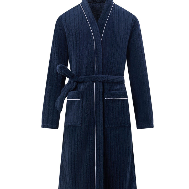 Luxurious soft polyester fleece men's winter bathrobe, warm knitted loungewear.