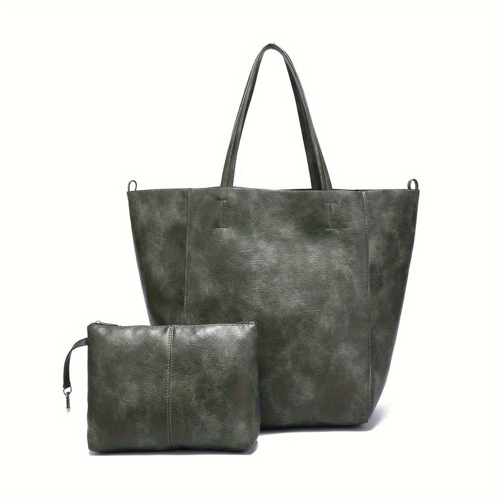 Women's large PU leather tote bag, retro design shoulder handbag, a versatile fashion accessory.