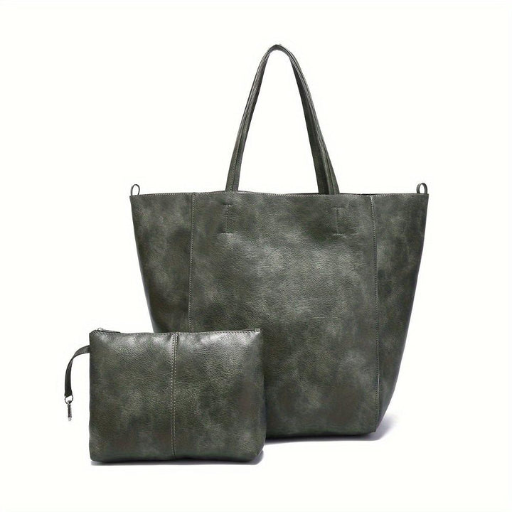 Women's large PU leather tote bag, retro design shoulder handbag, a versatile fashion accessory.