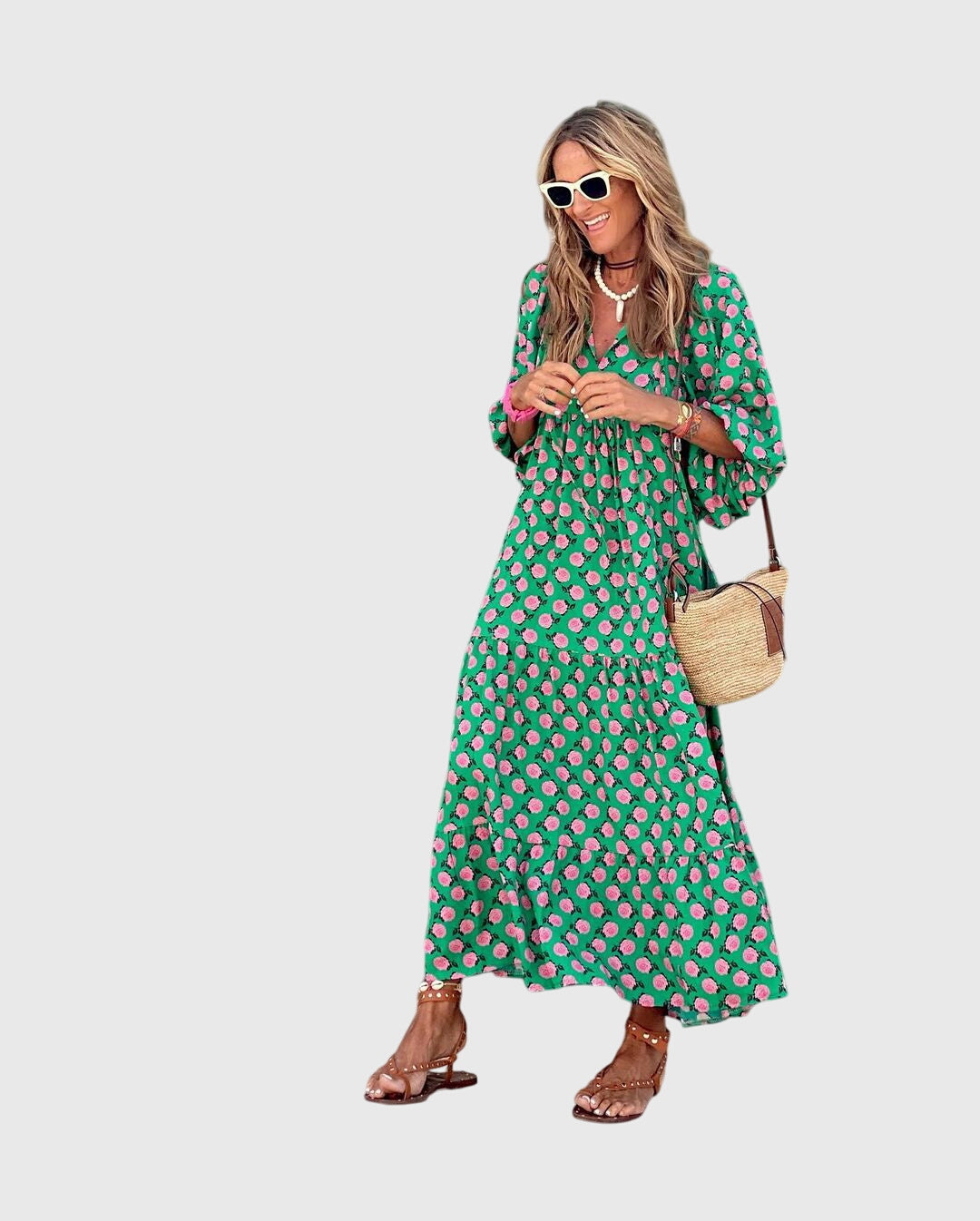 Chic long women's Bohemian maxi dress with a flowy design, ideal for casual or elegant summer fashion.