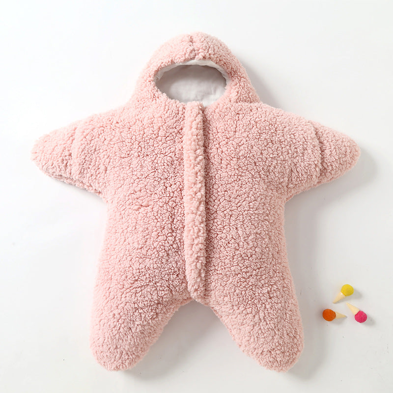 Newborn baby sleeping bag with adorable star design. Keeps your infant warm, secure, and cozy all night.