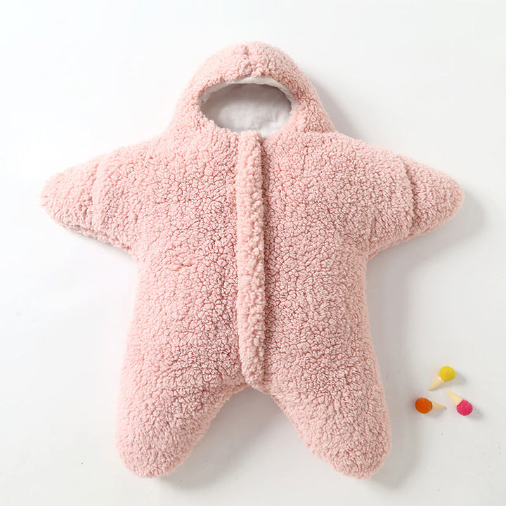 Newborn baby sleeping bag with adorable star design. Keeps your infant warm, secure, and cozy all night.