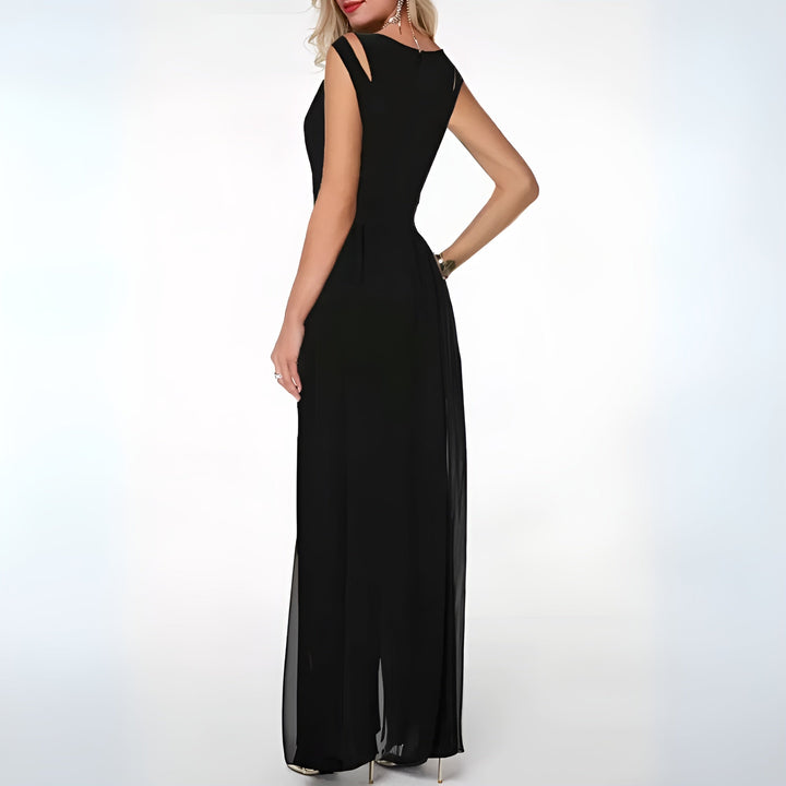 Chic women's Mikky wide-leg jumpsuit with sleeveless design, ideal for formal fashion & special events.