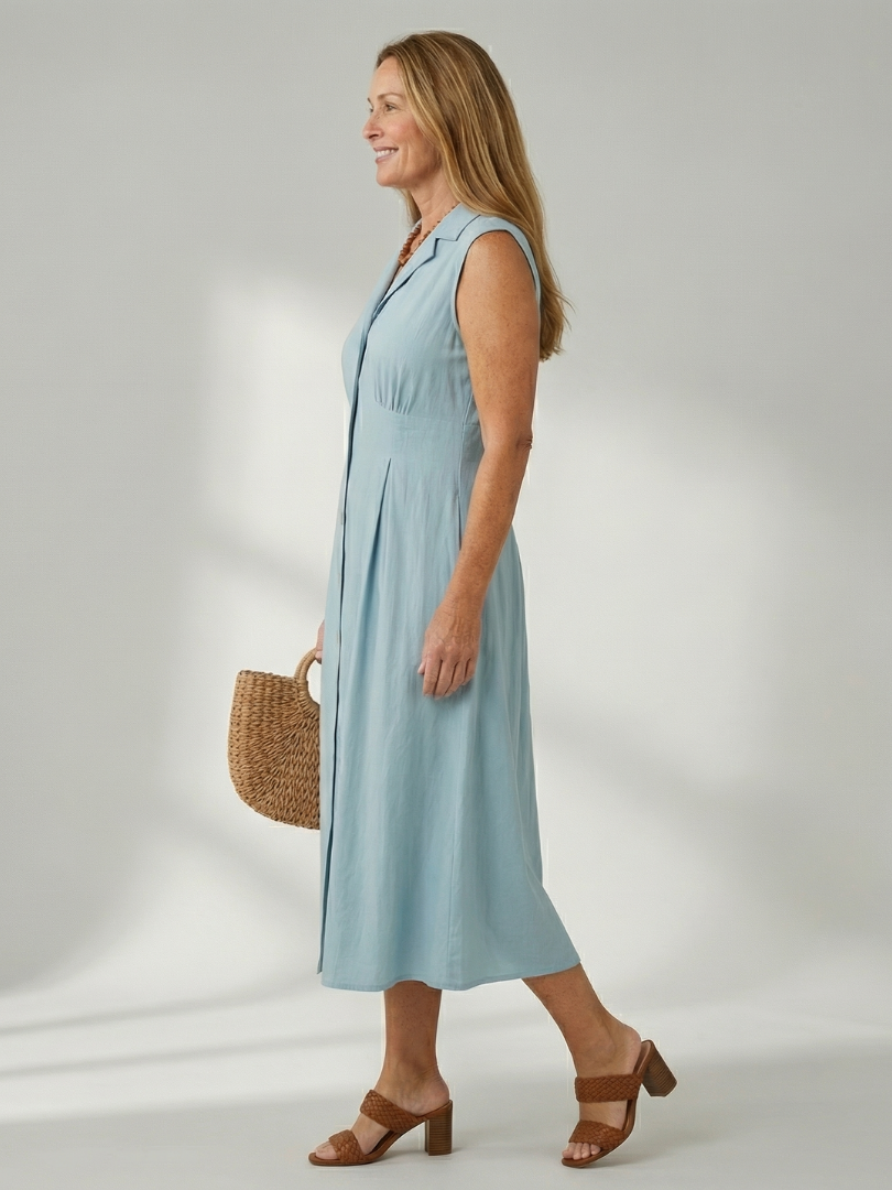 Comfortable women's midi dress, button-front design, perfect for daily wear.