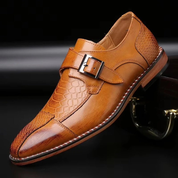 Smart casual men's crocodile embossed monk strap footwear, ideal for all-season sophisticated elegant looks.