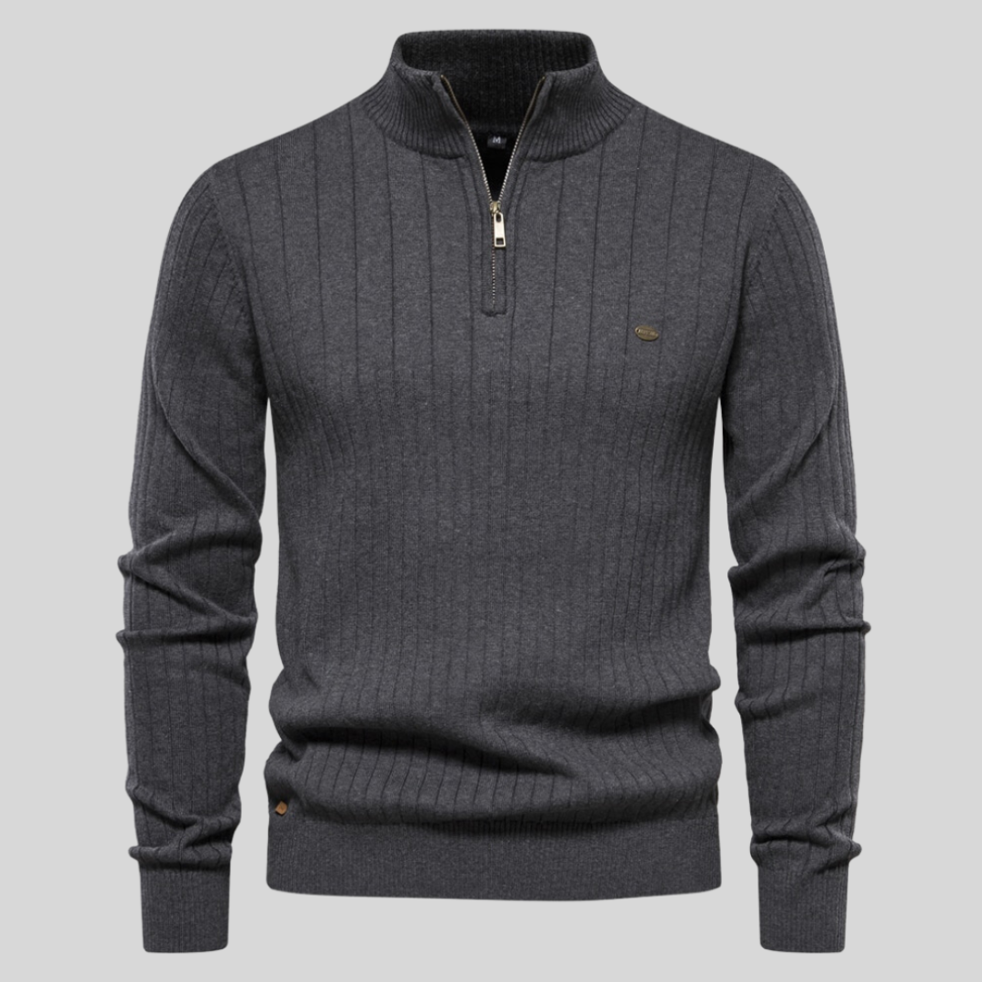 Men's casual quarter-zip long-sleeve sweater, perfect for everyday wear and versatile layering in fall.
