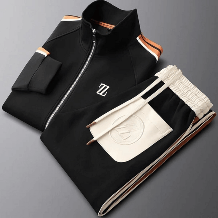 Full front view of women's comfort tracksuit set. Elegant matching casual outfit for athleisure & everyday.
