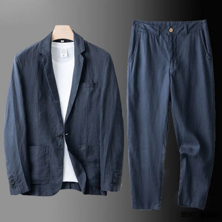 Men's fashion casual cardigan & trouser matching set, versatile for a relaxed fit look.