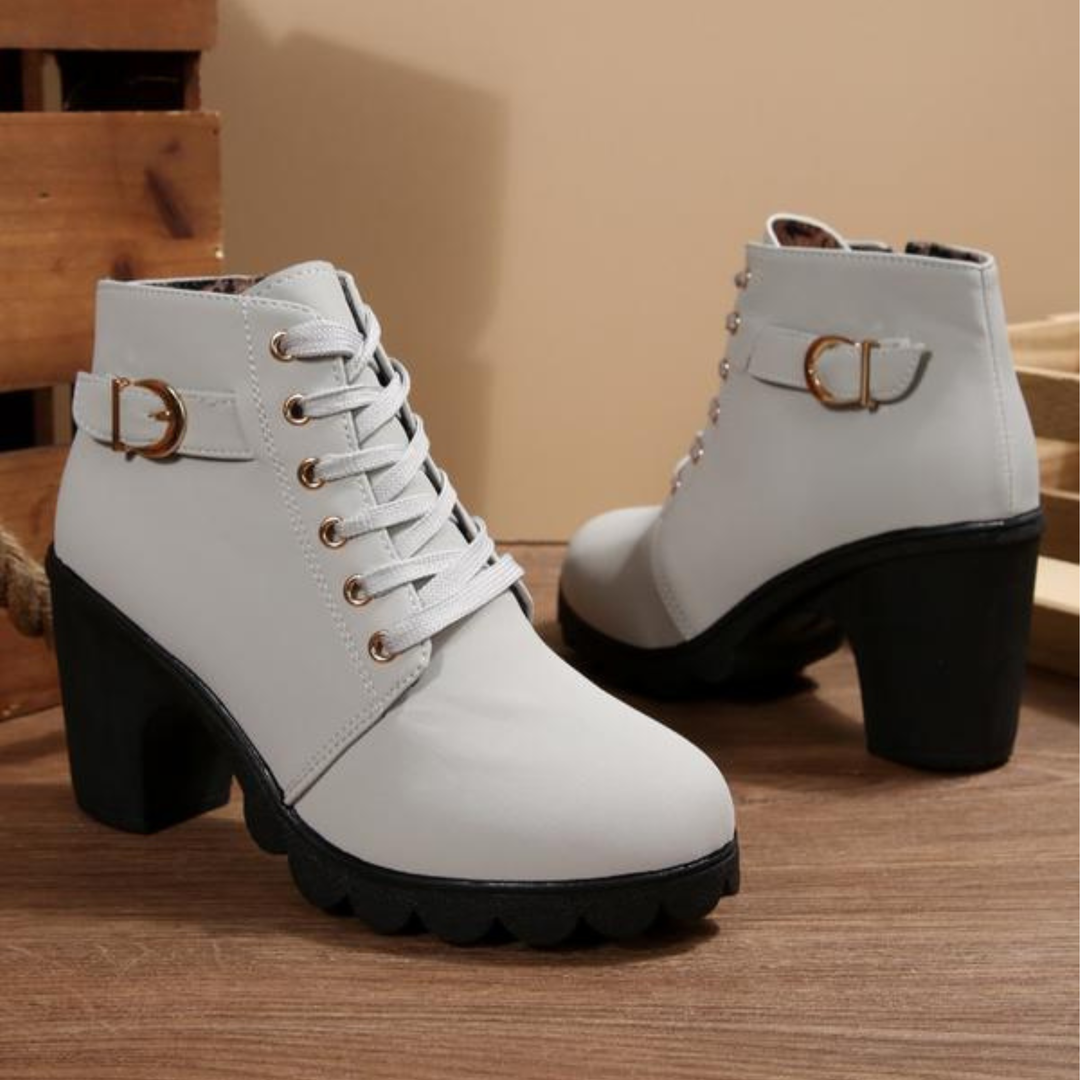 Versatile women's lace-up ankle boots with a trendy block heel, comfortable footwear for any casual or dressy occasion.