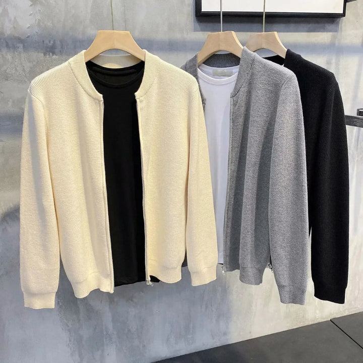 New men's cozy zipper cardigan, a modern & warm sweater. Stylish, loose-fit outerwear for casual wear, all season.