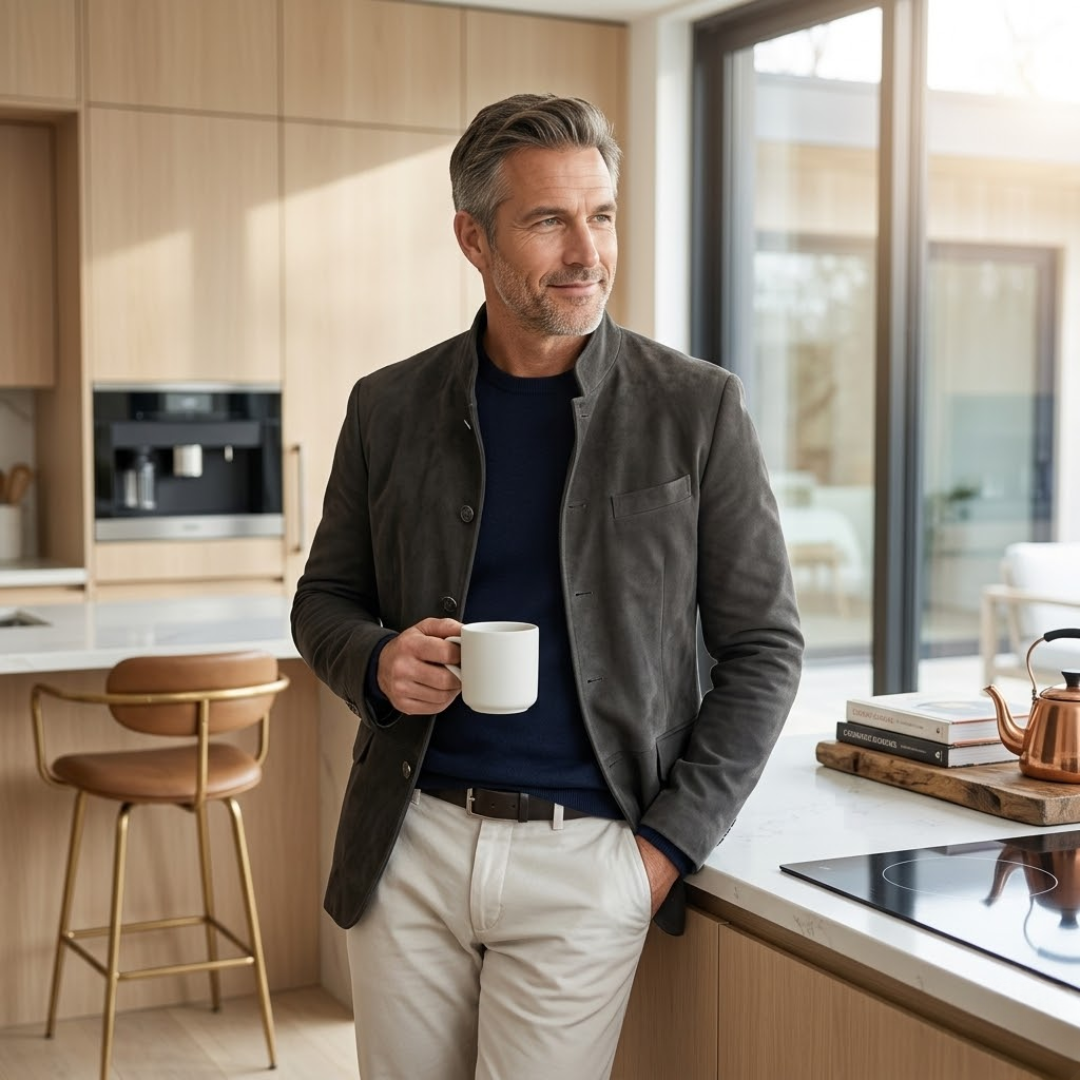 Men's modern button-front cardigan sweater, a chic layering piece for cool weather knitwear.