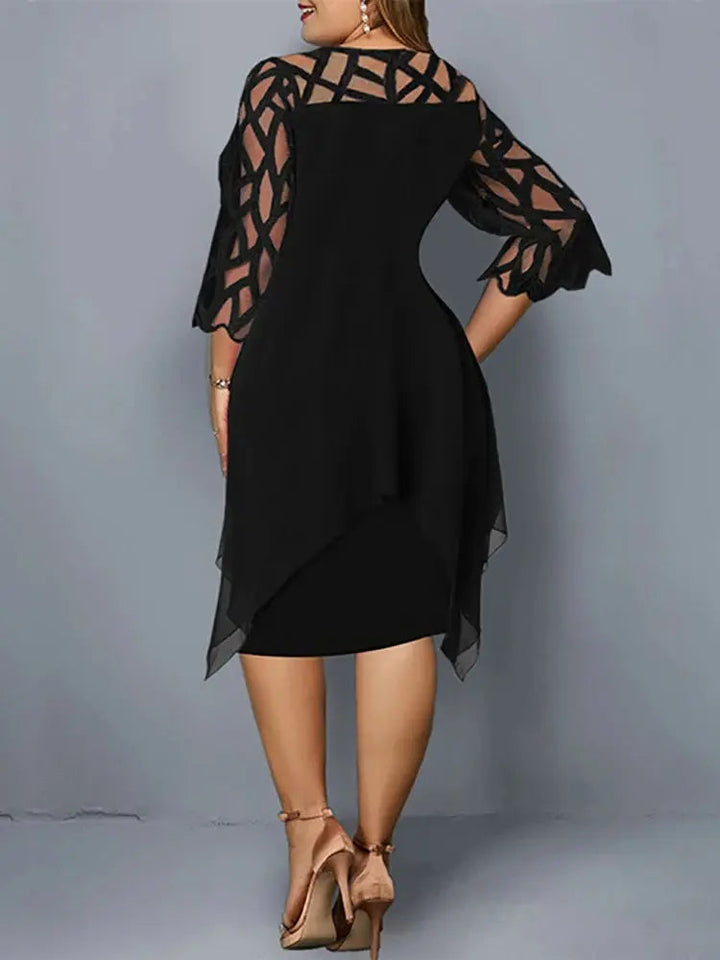Elegant plus size women's midi dress. Sophisticated, comfortable, and stylish, perfect for various occasions.