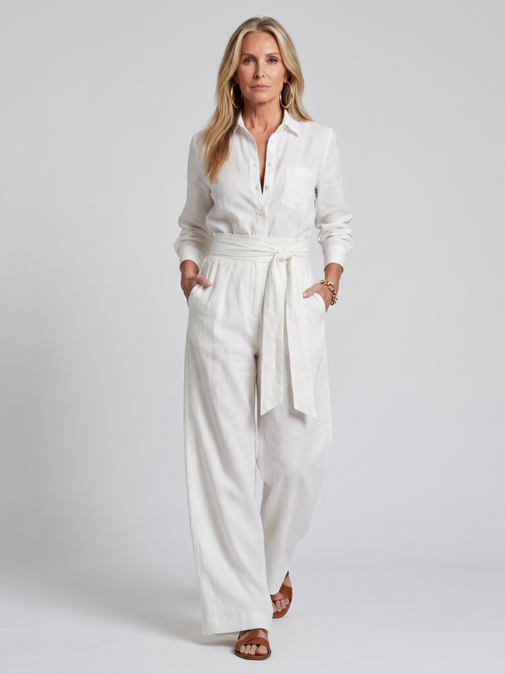 Elegant women's long sleeve wide leg jumpsuit, a comfortable, stylish one piece outfit.