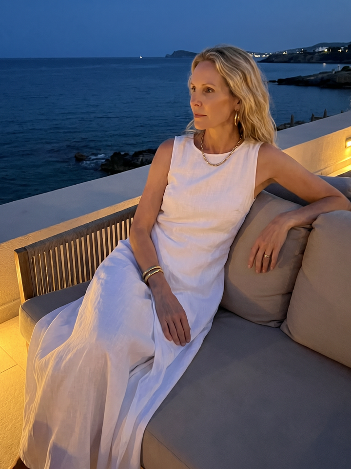 Versatile women's asymmetric layered maxi dress for a casual summer look or elegant vacation outfit.