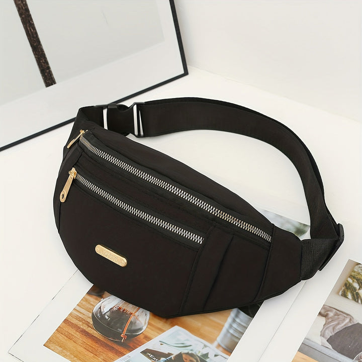 Comfortable women's lightweight nylon bum bag, adjustable strap & secure multi-zip pockets for errands.