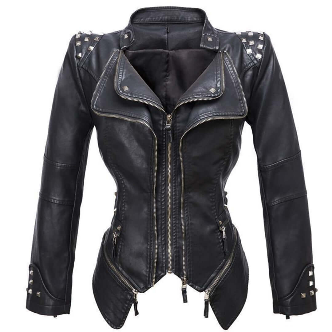 Women's Fitted Studded Biker Leather Jacket