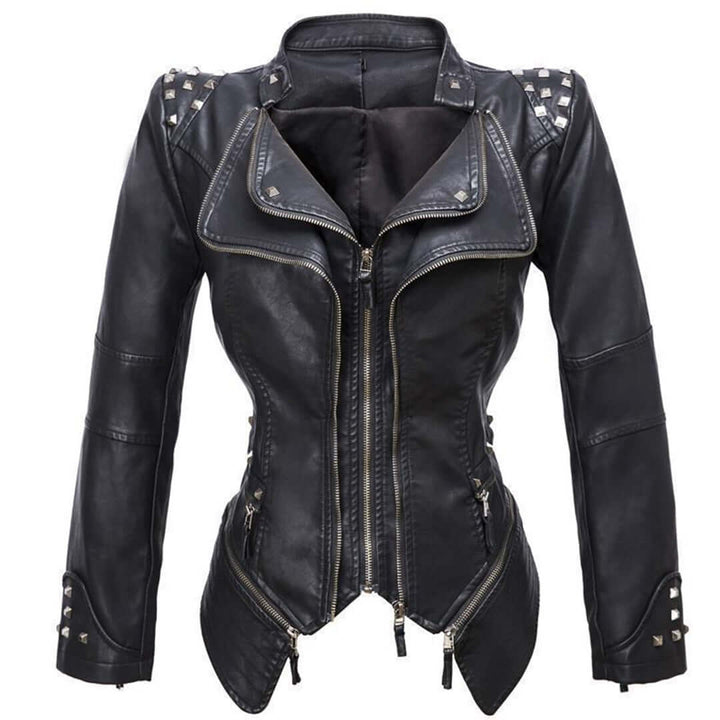 Women's Fitted Studded Biker Leather Jacket