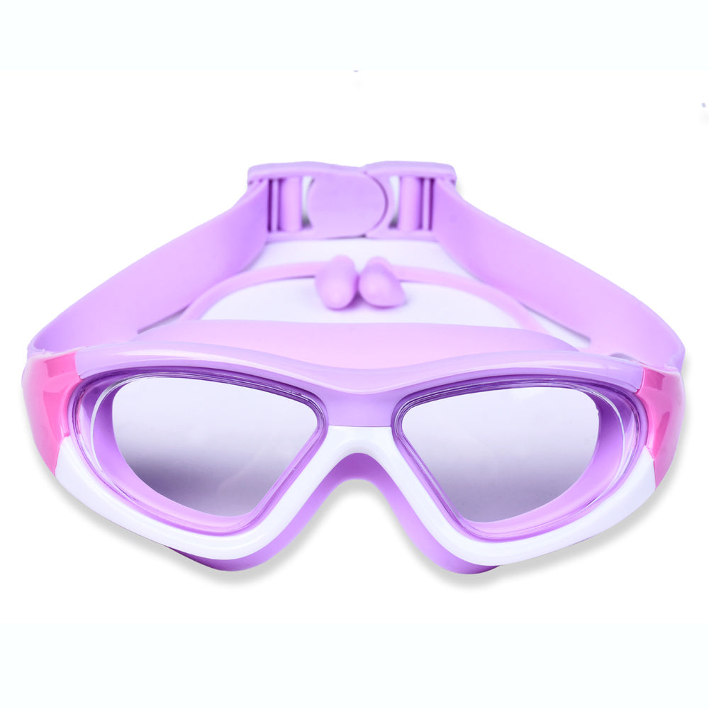 Fun kids swim goggles with large clear anti-fog lenses for joyful water play.