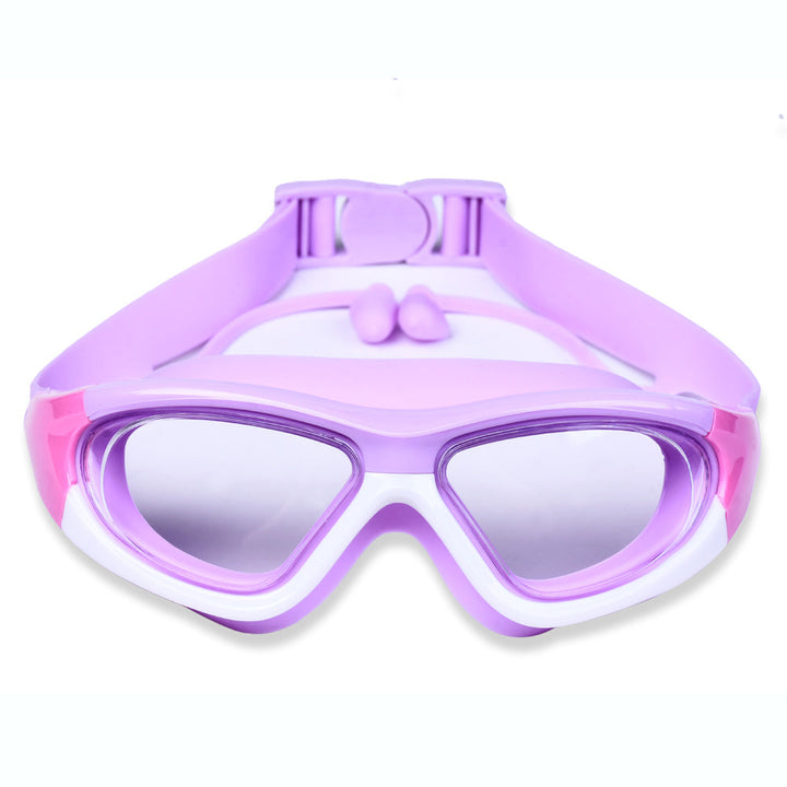 Fun kids swim goggles with large clear anti-fog lenses for joyful water play.
