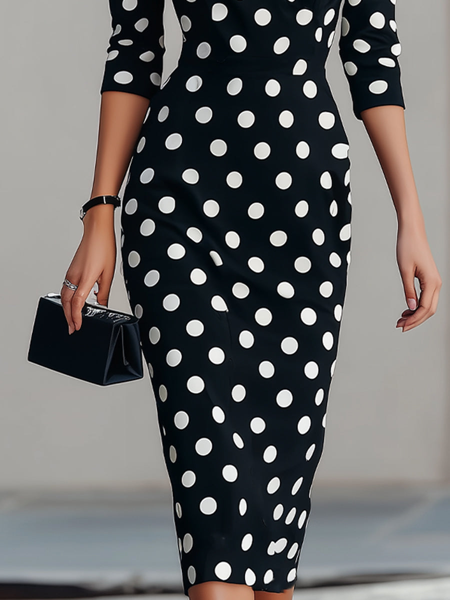 Retro polka dot halter neck bodycon midi dress for women, a vintage-inspired piece perfect for special occasions.