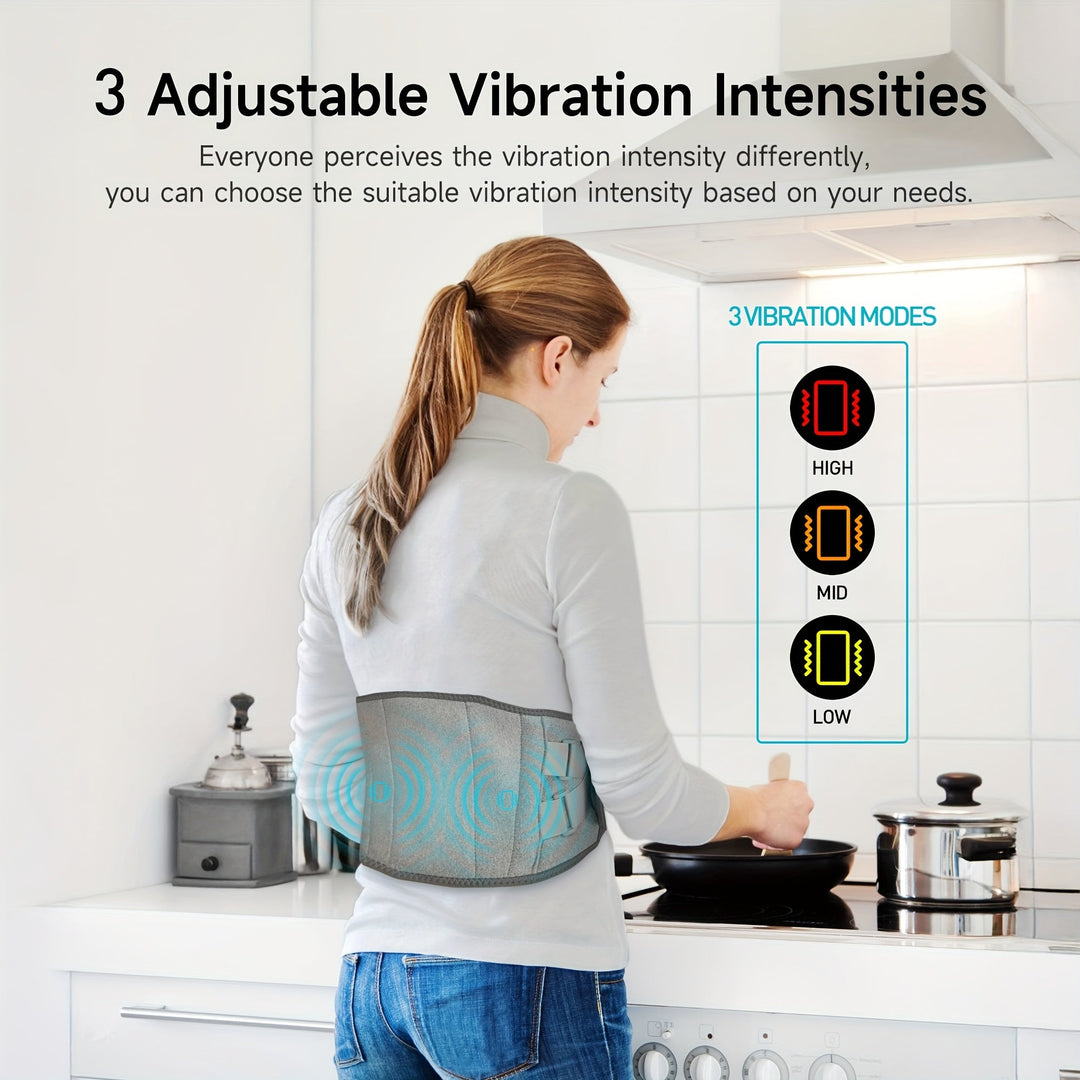 Adjustable wireless heated massage belt with 3 modes for ultimate back & waist comfort.