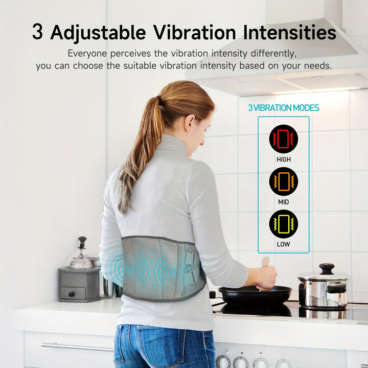 Adjustable wireless heated massage belt with 3 modes for ultimate back & waist comfort.