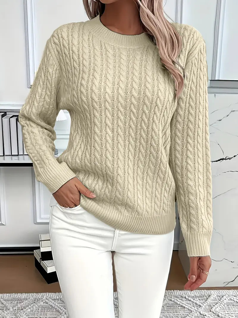 Timeless women's cable knit jumper. Cozy knitted top, perfect pullover for stylish autumn & winter fashion.