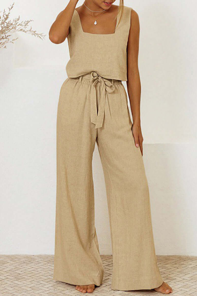 Women's Sleeveless Crop Top and Pants Set