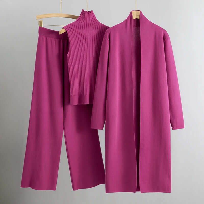 Women's Knitted 3-Piece Set with Cardigan