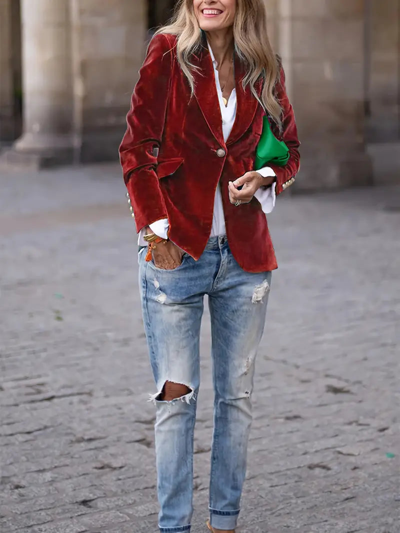 Women's single-button formal jacket, tailored for a professional, elegant, and stylish appearance.