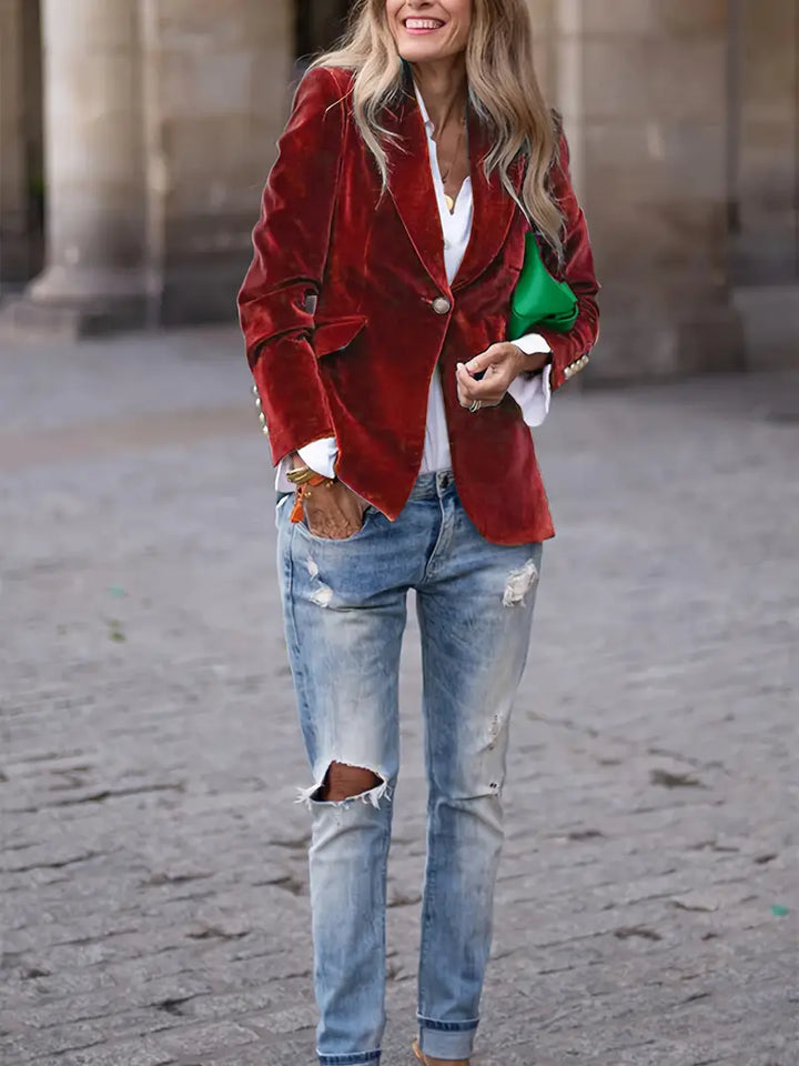 Women's single-button formal jacket, tailored for a professional, elegant, and stylish appearance.