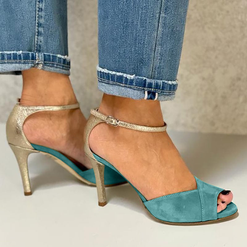 Glamorous women's shiny ankle strap heels, perfect for parties & elegant occasions. Features a strappy open-toe design.