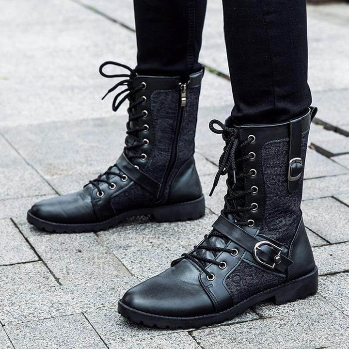 Men's PU Leather Lace-Up Boots with Buckle