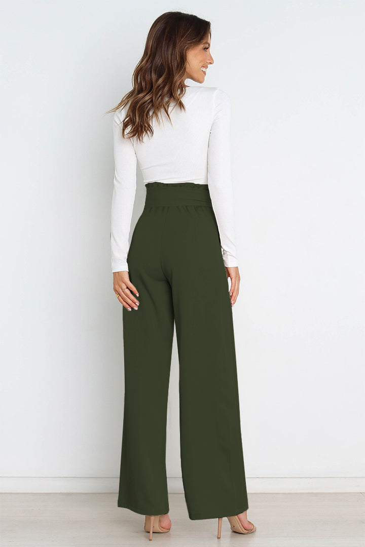 Versatile women's paperbag pants with bow, high waist and comfortable wide leg design.