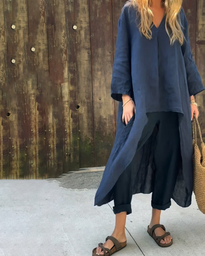 Chic women's two-piece spring & summer set. Breathable, comfortable lounge wear for stylish casual outfits.