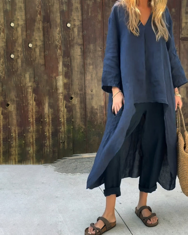 Chic women's two-piece spring & summer set. Breathable, comfortable lounge wear for stylish casual outfits.