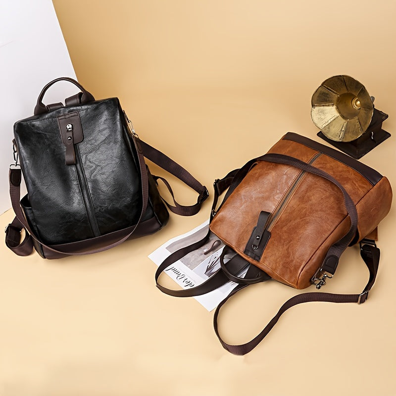 Black women's everyday anti-theft backpack. Ideal commuter bag for urban fashion and secure daily carry.