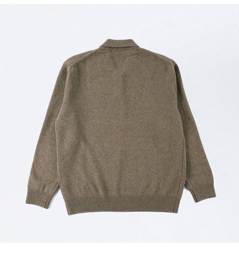 Classic men's ribbed knit polo sweater. A versatile collared pullover for smart casual, business casual, and fall.