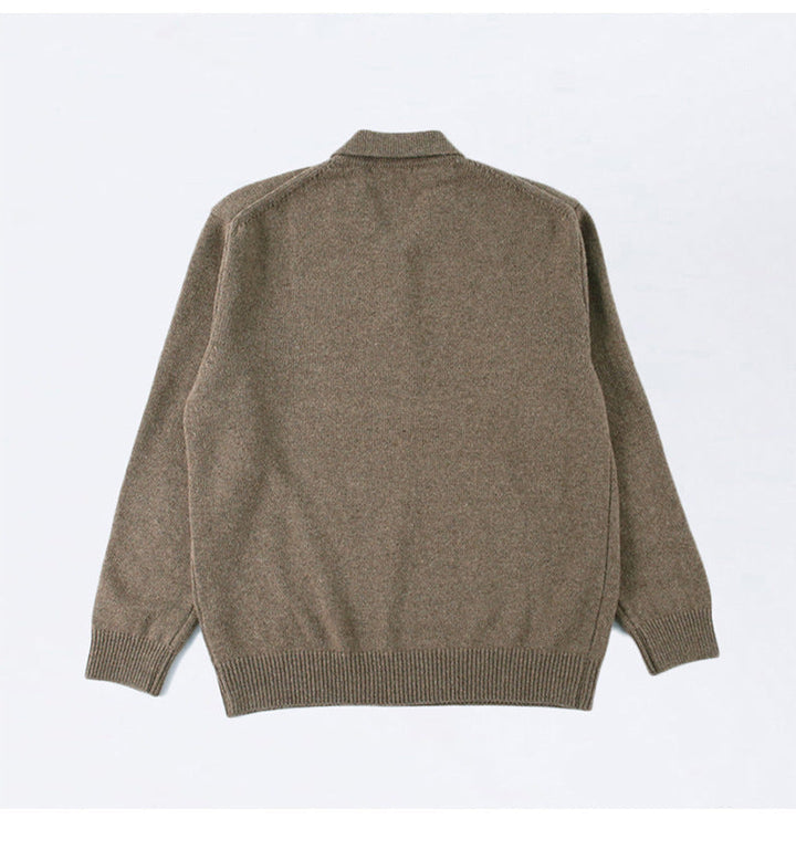 Classic men's ribbed knit polo sweater. A versatile collared pullover for smart casual, business casual, and fall.