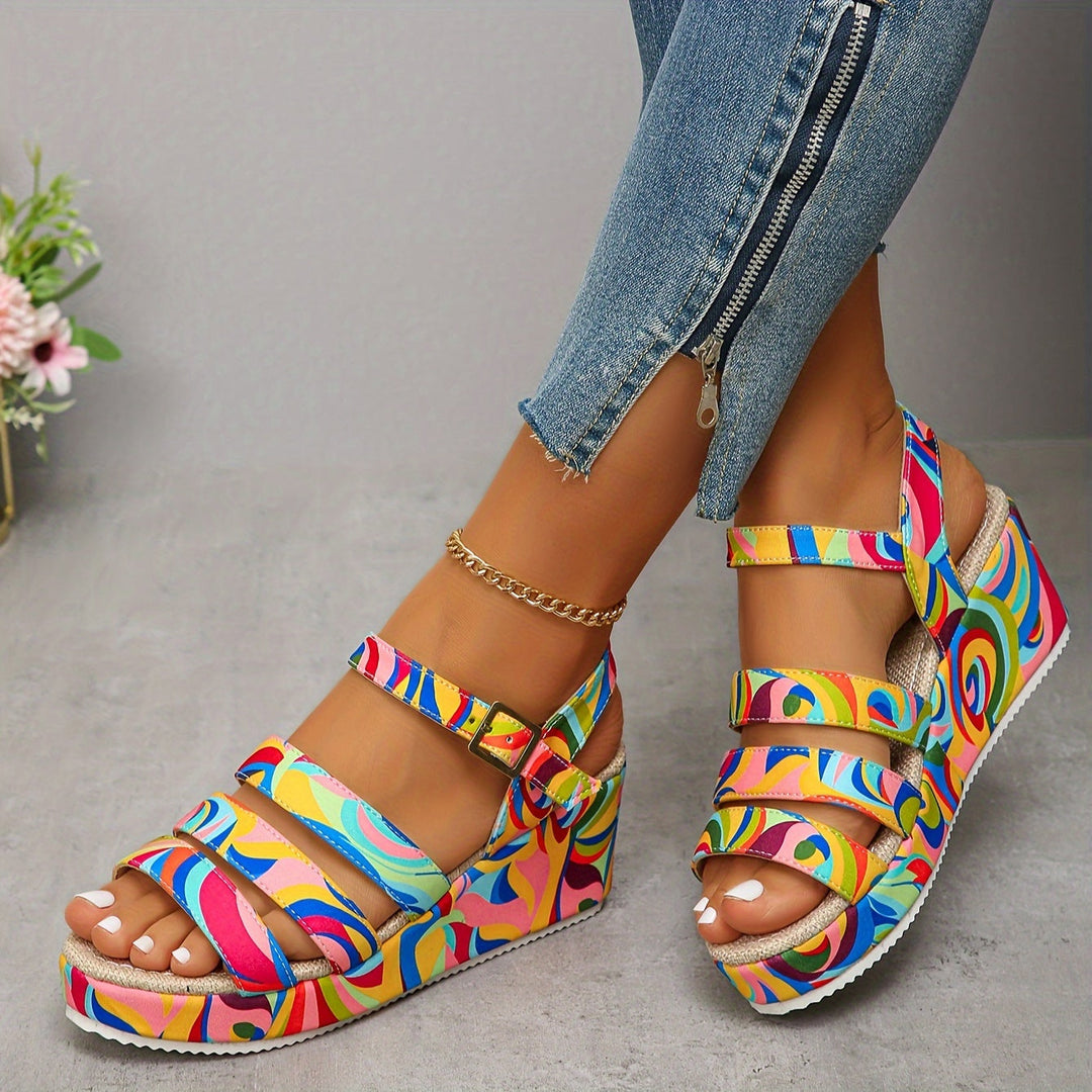 Comfortable women's open-toe platform sandals with adjustable ankle strap, ideal for stylish summer fashion.