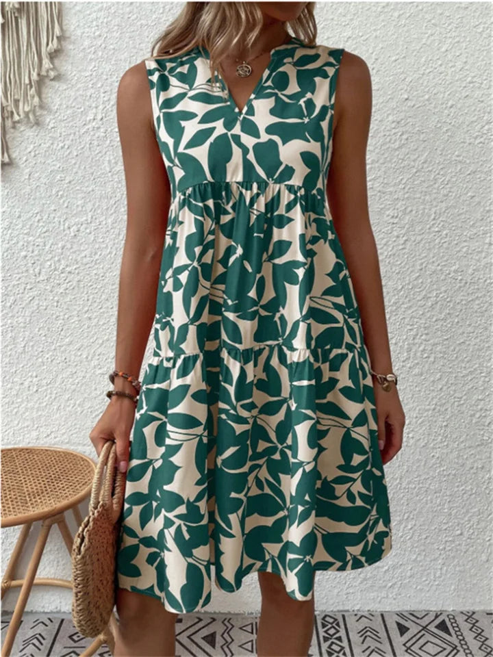 Women's Tasha elegant floral flowy maxi dress with V-neck, perfect for summer vacation or casual wear.