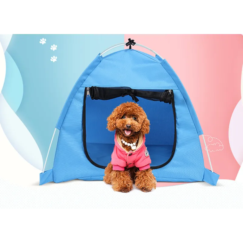 Easy-setup foldable pet tent. Waterproof & breathable fabric, a comfy portable dog & cat bed.